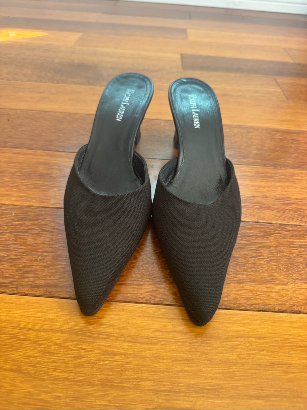 Ralph Lauren Black Pointed-Toe Slip-On Mules